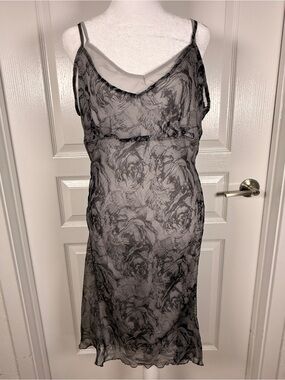 Sheer Floral Lace Chemise Slip in Black